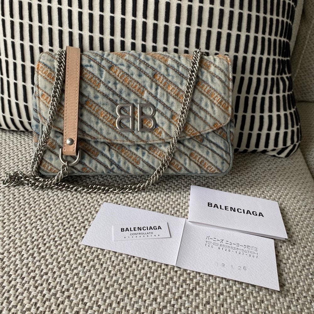 Balenciaga Denim Chain shoulder bag Blue x orange